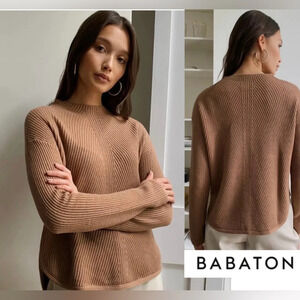Aritzia Babaton Chalmers Sweater Wool Blend Mock Neck Curved Hem Brown size S